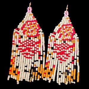 NWT Free People Beaded Fringe Tassel Earrings – Pink/Orange Boho Statement